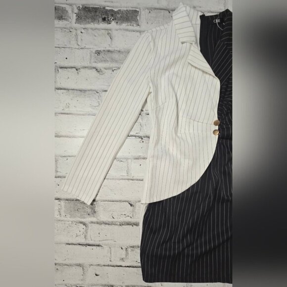 CBR Turn Down Neck Long Sleeve Buttons Striped Patchwork Bodycon Dress ~ NWT - Picture 9 of 16